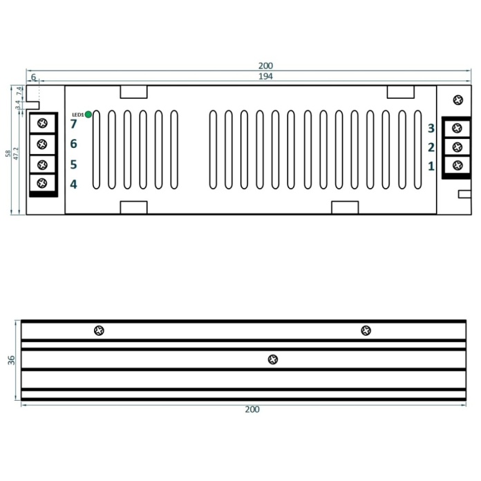 Rysunek techniczny zasilacza slim ADLS-100-24 marki ADLER